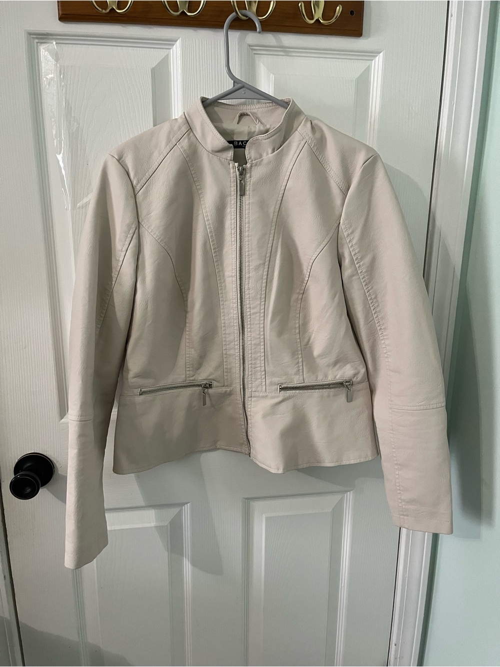 Baccini Light Cream faux Leather Zip-Up Jacket